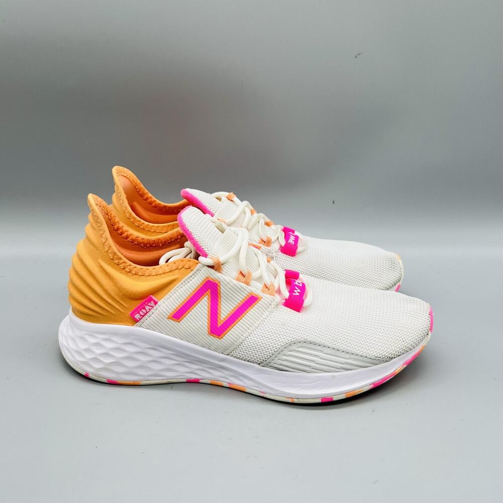 New Balance Shoes Girls 4 White Orange Fresh Foam Roav Running Sneakers Comfort